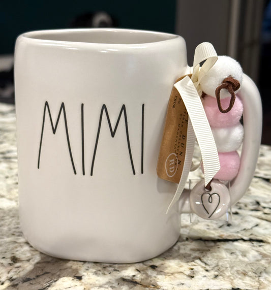 New Rae Dunn white ceramic coffee mug with charm MIMI