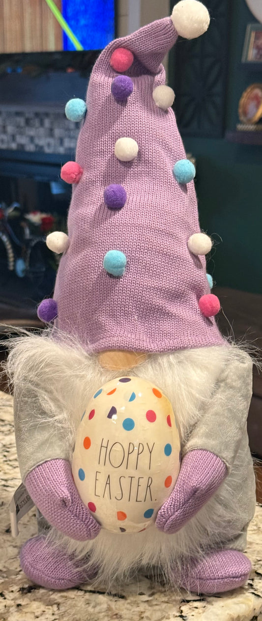 Rae Dunn plush Easter gnome with polka dot egg