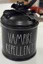 New Rae Dunn black ceramic Halloween mini canister. New release VAMPIRE REPELLENT