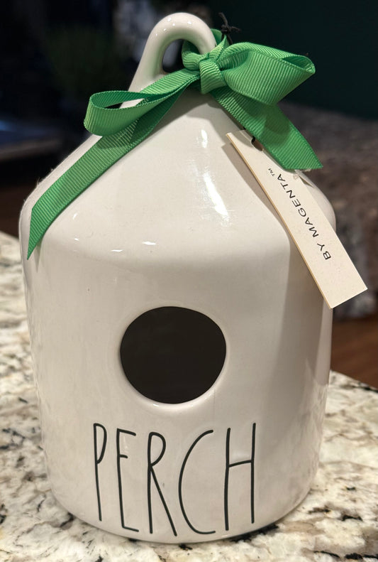 New Rae Dunn white ceramic birdhouse PERCH (mushroom back)