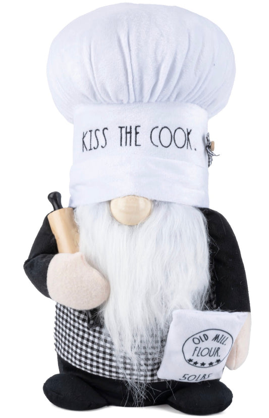 New Rae Dunn KISS THE COOK Plush Baker Gnome with Rolling Pin kitchen decor