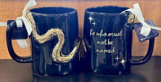 New Rae Dunn x Harry Potter black piridescent coffee mug HE WHO MUST NOT BE NAMED