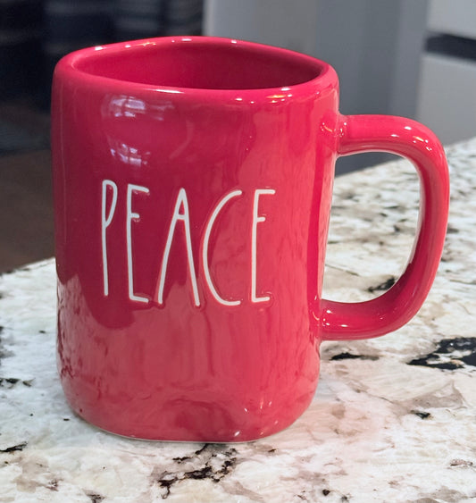 New Rae Dunn red ceramic coffee mug PEACE