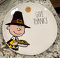 New Rae Dunn x Peanuts Charlie Brown fall plate GIVE THANKS