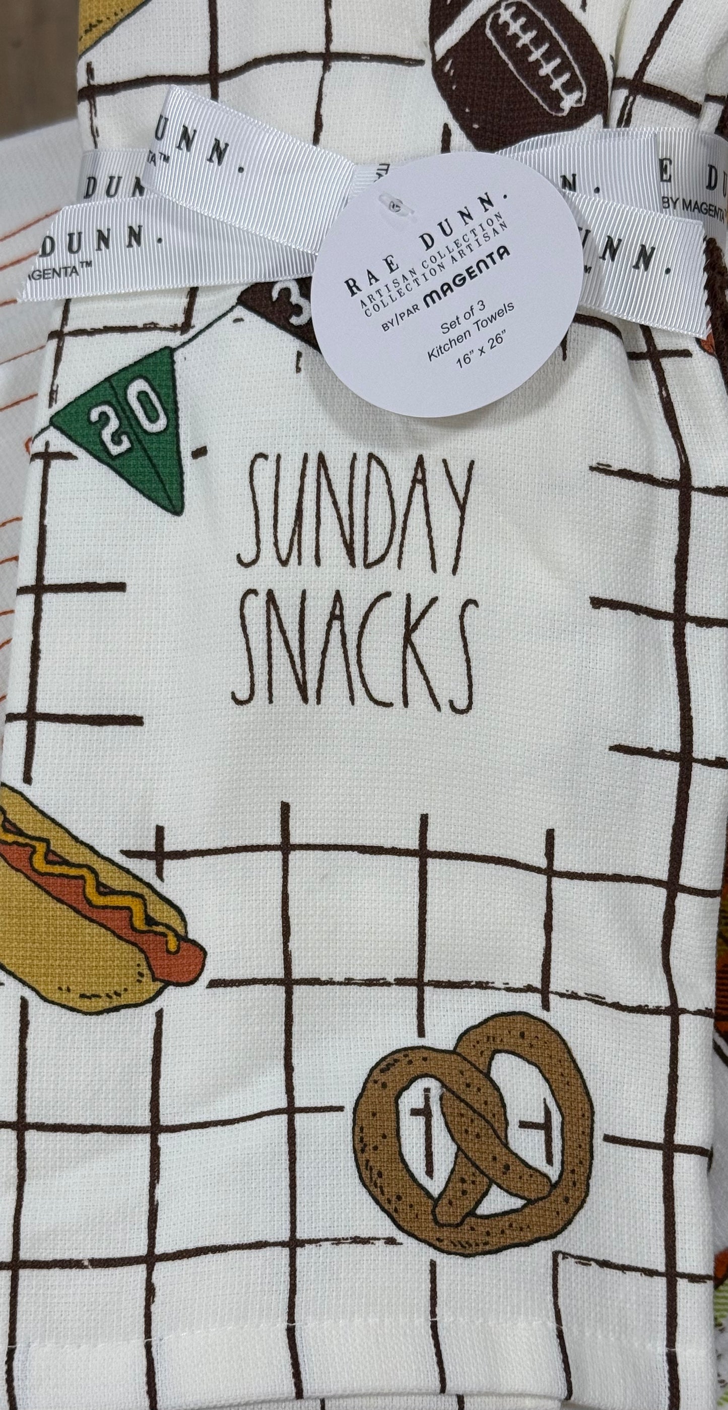 New Rae Dunn kitchen dish towel set 3-pieces SUNDAY SNACKS