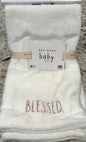 New Rae Dunn white baby throw blanket BLESSED - pink