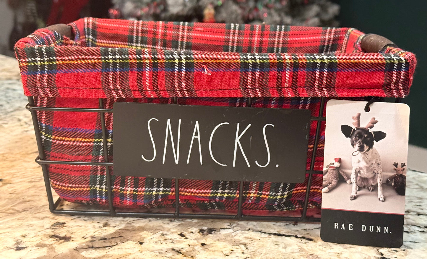 New Rae Dunn tarten plaid lined storage basket 10x8 SNACKS