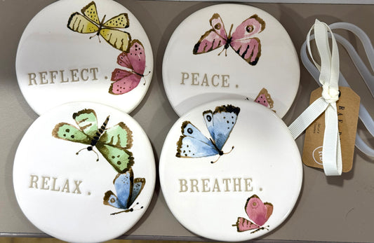 New Rae Dunn 4-piece ceramic Butterfly print coaster set