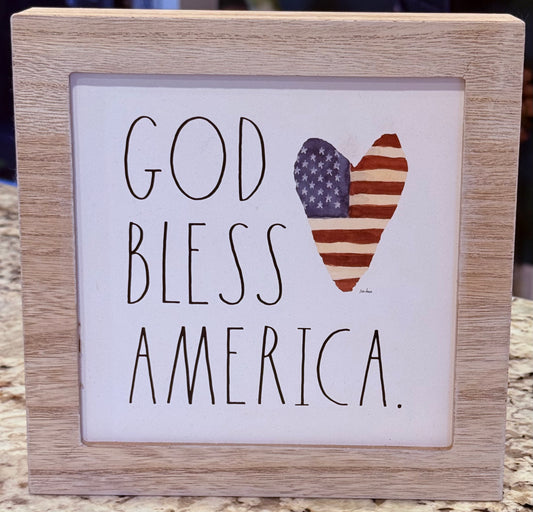New Rae Dunn wood 9x9 GOD BLESS AMERICA 🇺🇸 July 4th Americana sign