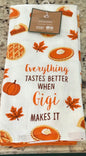 New 3-piece Deborah Connollly Designs EVERYTHING TASTES BETTER WHEN GIGI MAKES IT fall kitchen towel set