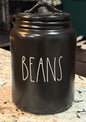 New Rae Dunn black ceramic BEANS pantry storage canister