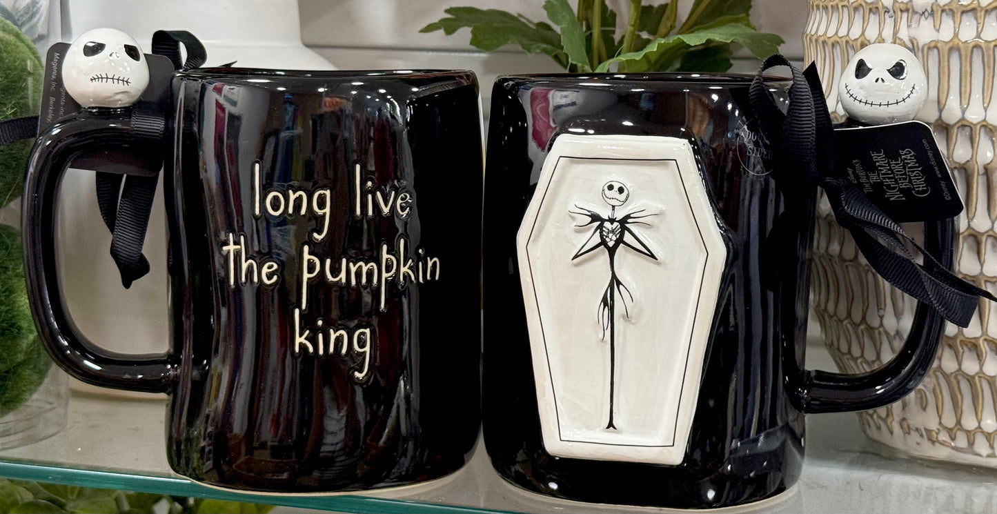 New Rae Dunn x Nightmare before Christmas ceramic Halloween coffee mug LONG LIVE THE PUMPKIN KING