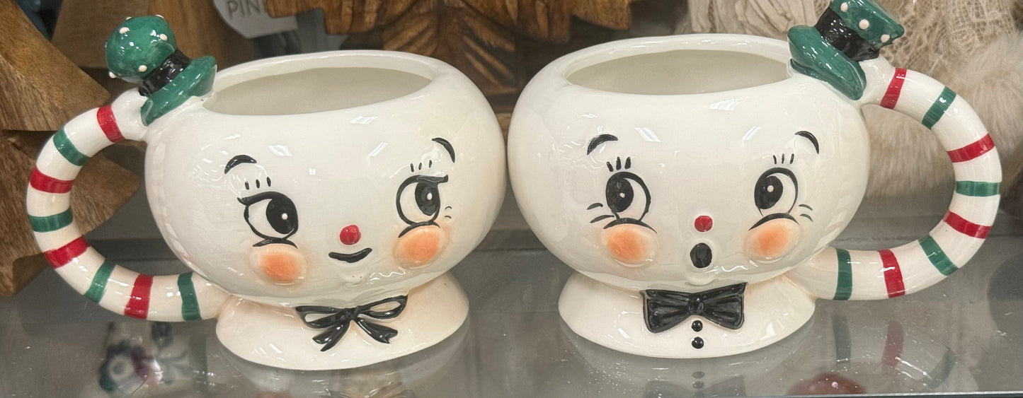 New release Christmas Joanna Parker ceramic snowman coffee mug set-striped handles