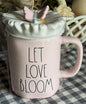 New Rae Dunn pink ceramic coffee mug butterfly topper LET LOVE BLOOM