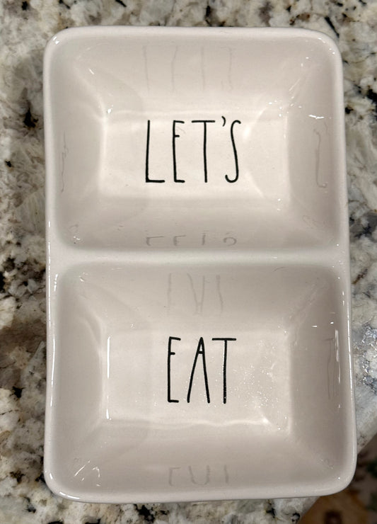 Rae Dunn white ceramic snack tray LET’S EAT