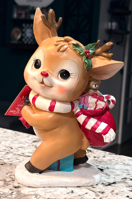 New resin vintage reindeer with striped scarf Christmas decor
