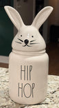 New Rae Dunn white ceramic Easter 9” bunny topped canister HIP HOP