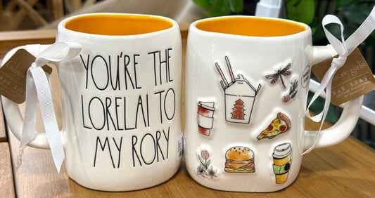 New Rae Dunn x Gilmore Girls white ceramic coffee mug YOU’RE THE LORELAI TO MY RORY