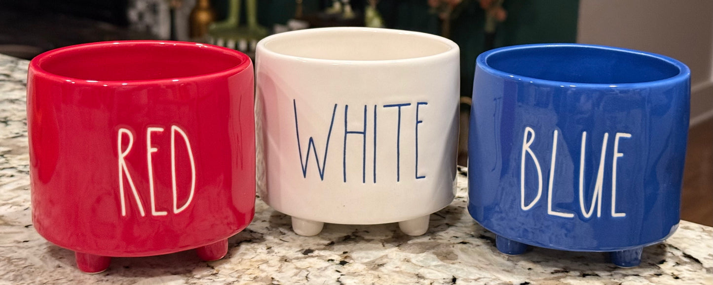 New Rae Dunn Americana ceramic 4” planter set RED WHITE BLUE