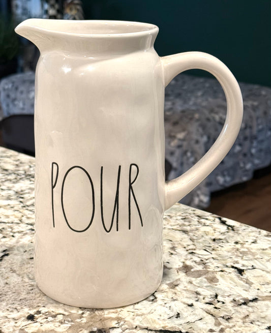 Rae Dunn white ceramic 9” POUR farmhouse pitcher