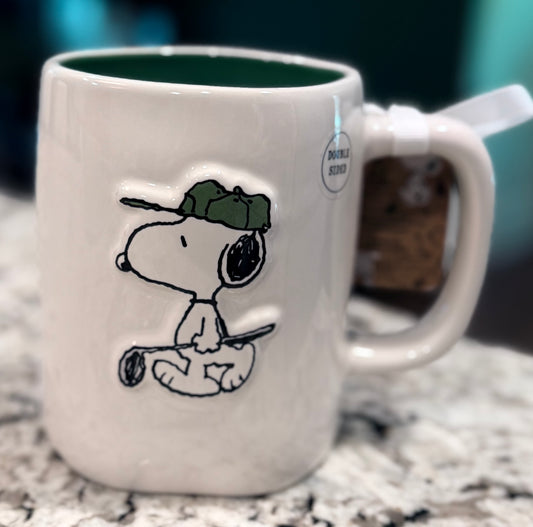New Rae Dunn x Peanuts Snoopy white ceramic coffee mug TEE TIME