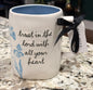 New Rae Dunn white ceramic coffee mug, blue flowers TRUST IN THE LORD WITH ALL YOUR HEART