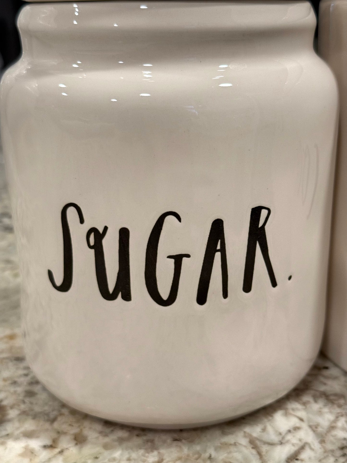 Rae Dunn white ceramic script canister set COOKIES with crown top 8”, FLOUR 8.5”, SUGAR 7.5” rare set