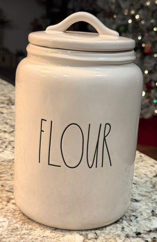 New 9” Rae Dunn white ceramic storage canister FLOUR