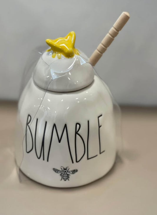 New Rae Dunn white ceramic 🐝 honey pot & stirer BUMBLE