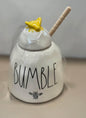New Rae Dunn white ceramic 🐝 honey pot & stirer BUMBLE