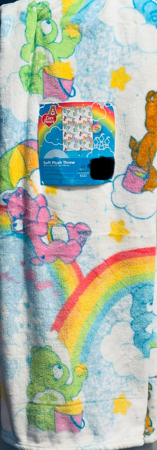 New Care Bears plush neon rainbow throw blanket 50x70
