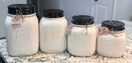 New white farmhouse ceramic mason jar 4-piece canister set