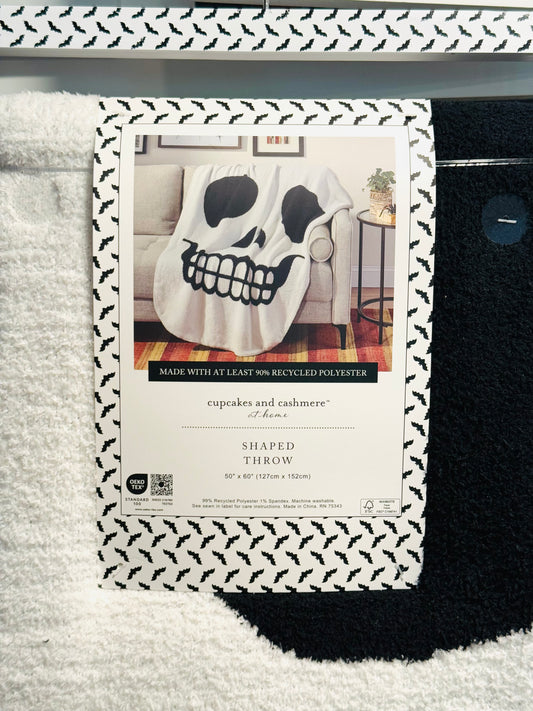 New viral Cupcakes & Cashmere white & black Skeleton Skull face throw blanket bedding 50x60