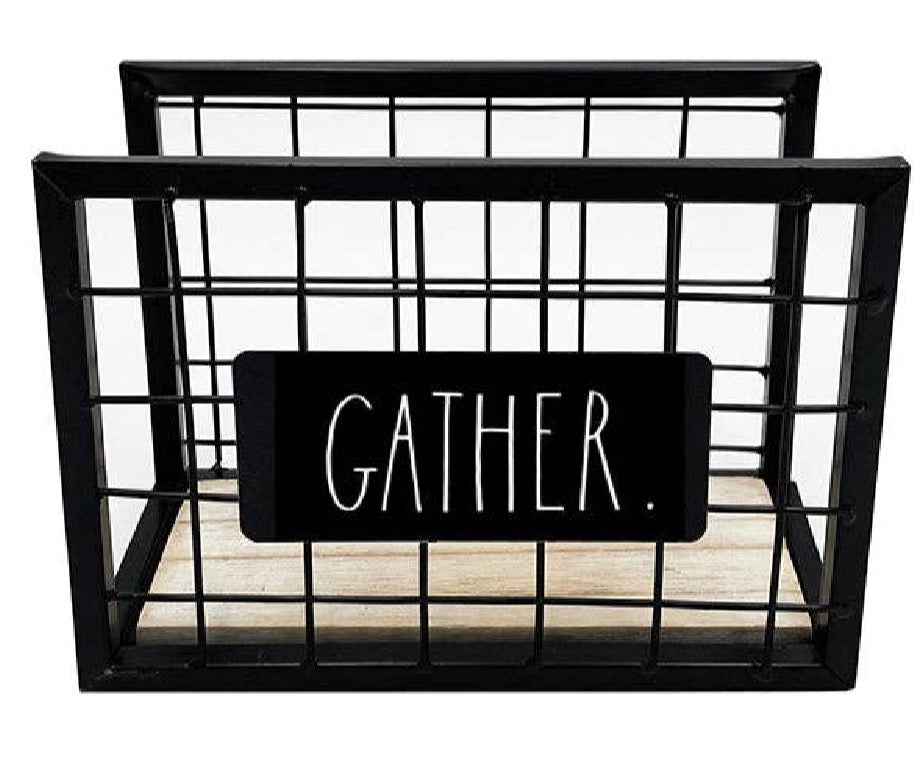 New Rae Dunn black metal GATHER napkin holder