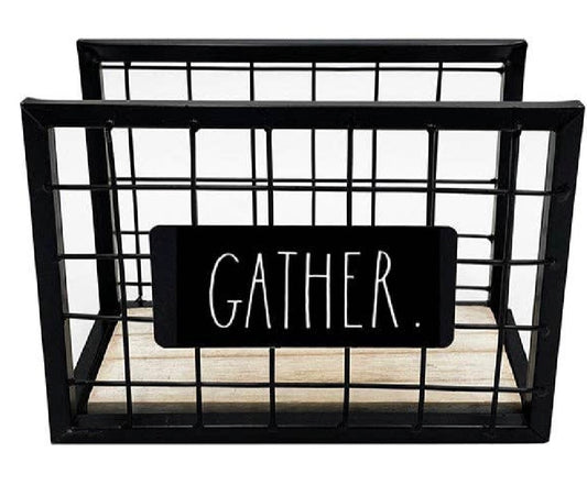 New Rae Dunn black metal GATHER napkin holder