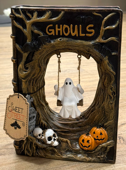 New Sweet Steet resin Halloween swinging ghost book decor