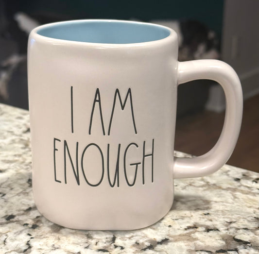 New Rae Dunn white ceramic coffee mug I AM ENOUGH