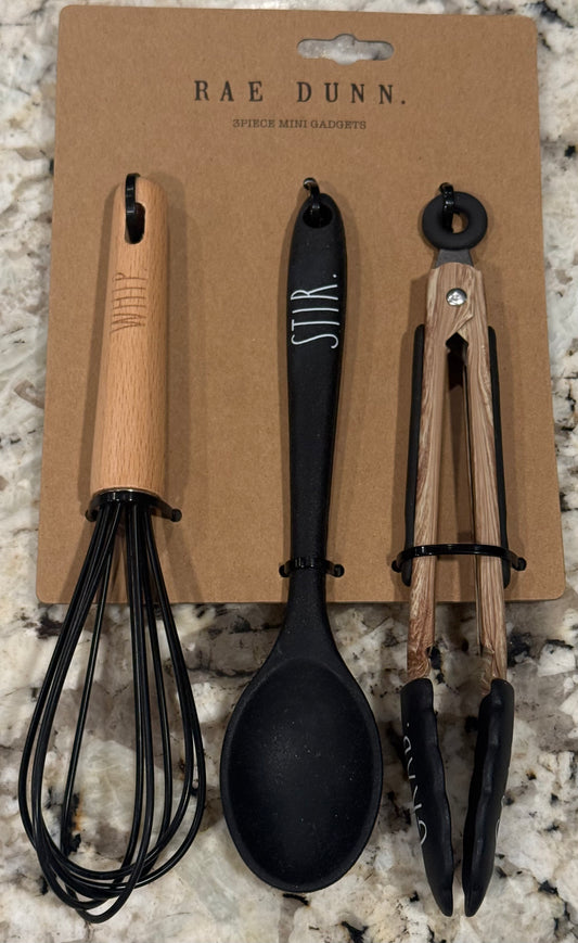 New Rae Dunn black mini utensil set GRAB, MIX, STIR