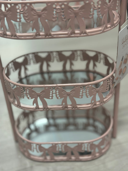 New Willow & Riley metal pink  mirrored coquette trinket keepsake 3-tier stand