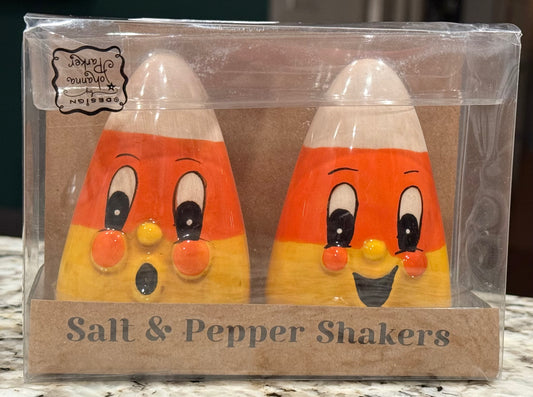 New Joanna Parker candy corn salt & pepper shaker set fall decor