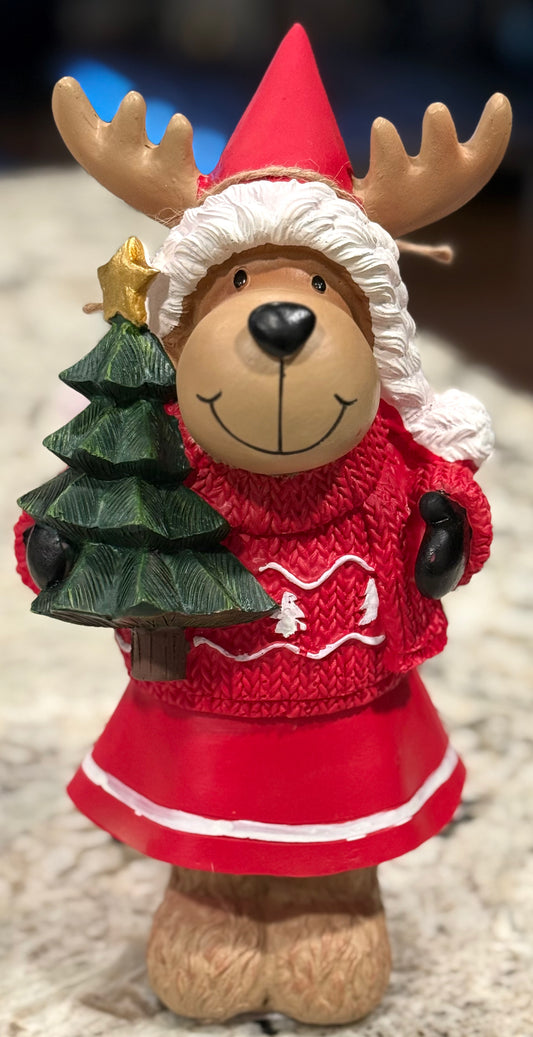New resin moose in Santa suit Christmas decor