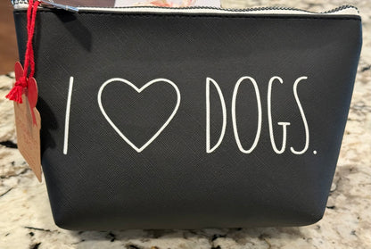 New Rae Dunn black cosmetics makeup storage bag I ❤️DOGS.