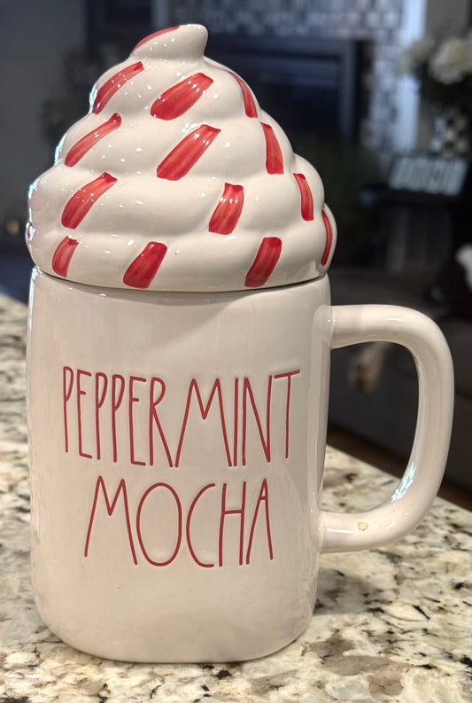 New white ceramic Rae Dunn whipped cream topped Christmas coffee mug PEPPERMINT MOCHA