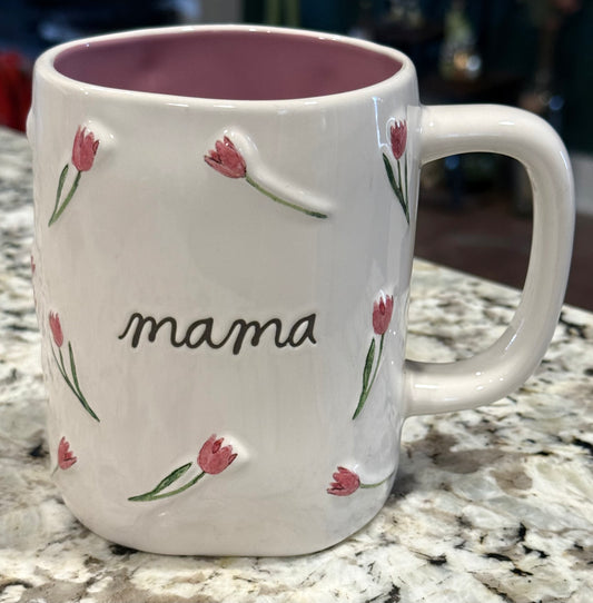 New Rae Dunn white ceramic tulip flower mug MAMA