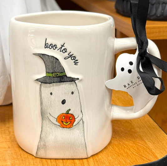 New Rae Dunn white ceramic Halloween coffee mug BOO TO YOU