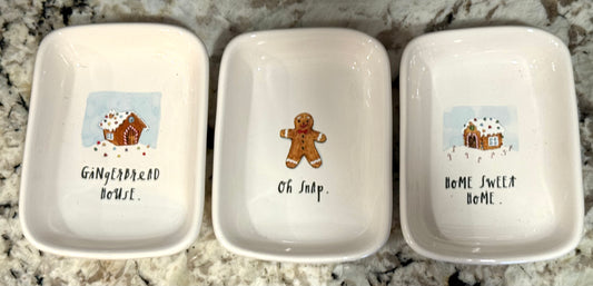 Retired Rae Dunn ceramic OH SNAP white gingerbread Christmas holiday small plate set
