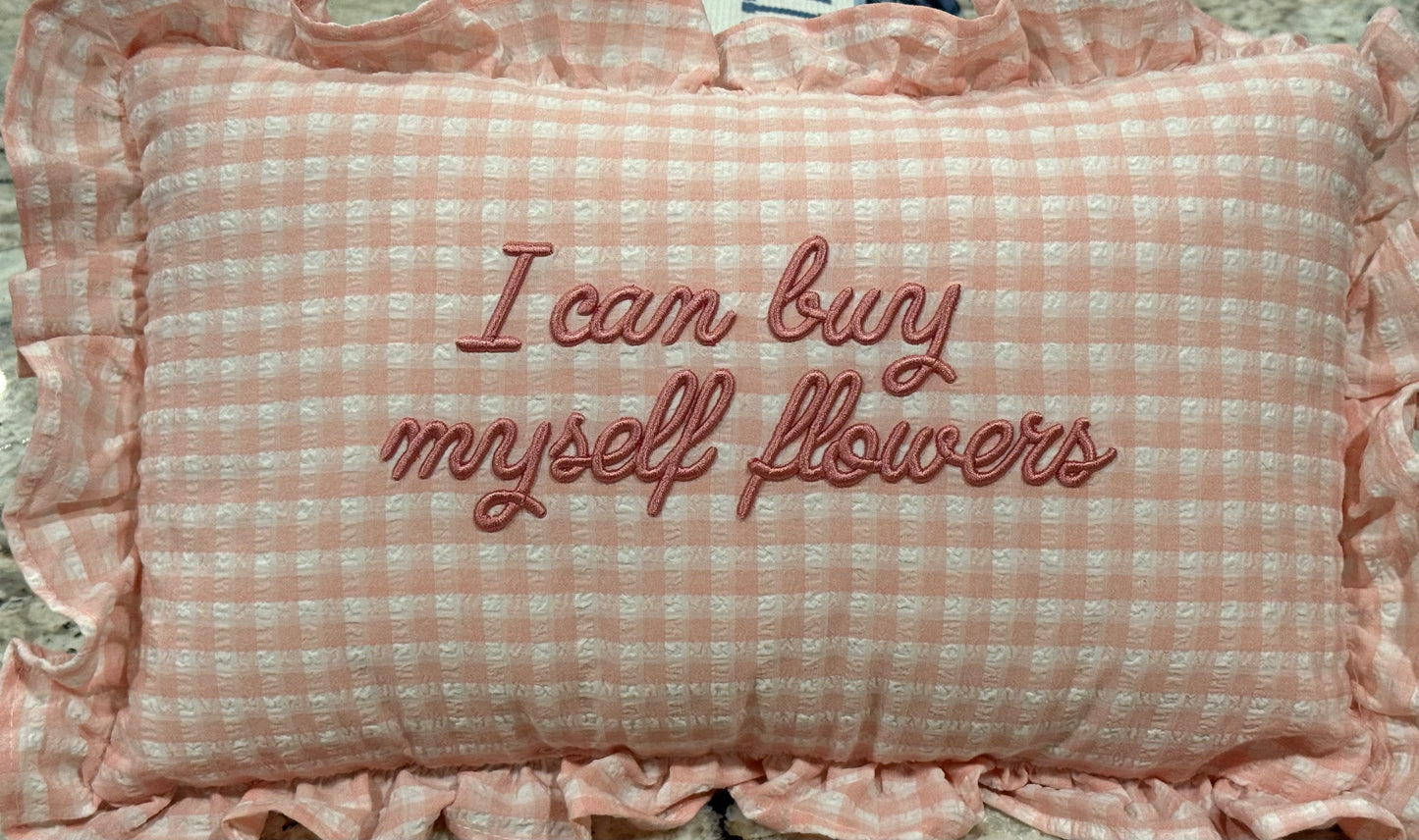 New Cupcakes and Cashmere pink gingham throw pillow I CAN BUY MYSELF FLOWERS
