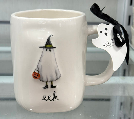 New Rae Dunn white ceramic Halloween coffee mug EEK!