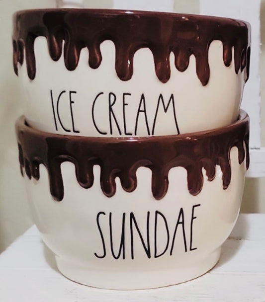 New Rae Dunn 2-piece chocolate dip ICE CREAM / SUNDAE bowl set