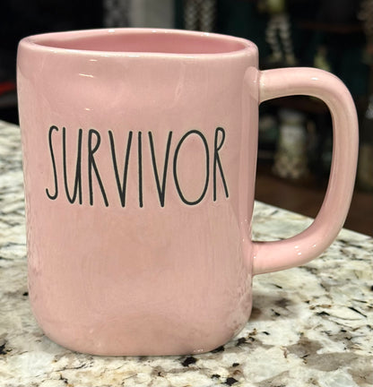 New Rae Dunn pink ceramic coffee mug SURVIVOR